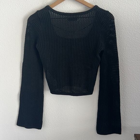 Hollister Black Open Knit Squared Neck Wide Sleeve Top Small - Picture 2 of 6